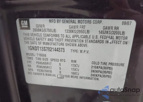 2008 Chevrolet Trailblazer Lt из США, поврежденный, VIN 1GNDT13S782144373